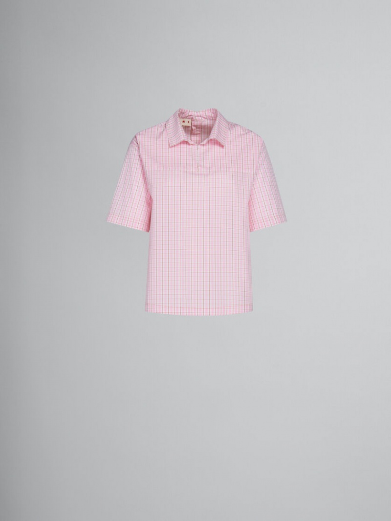 Marni Checked Blouse With Back Polo Opening Rosas | MXQCS93936