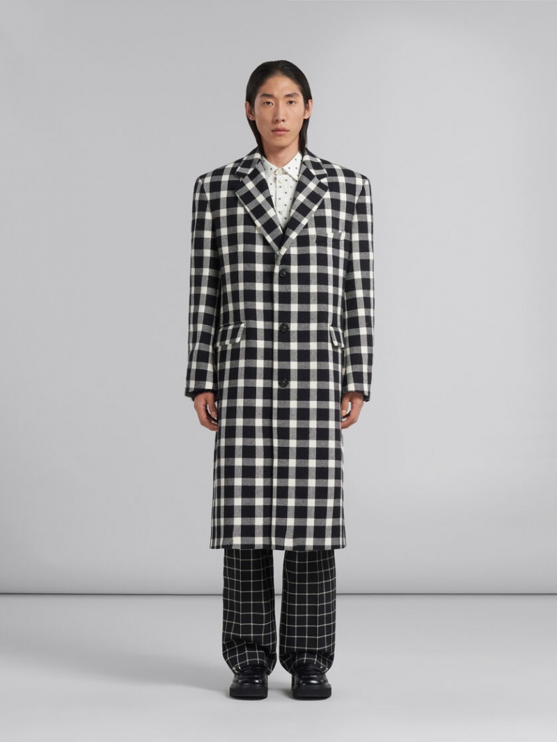 Marni Checked Lana Coat Negros | QMXWA81942