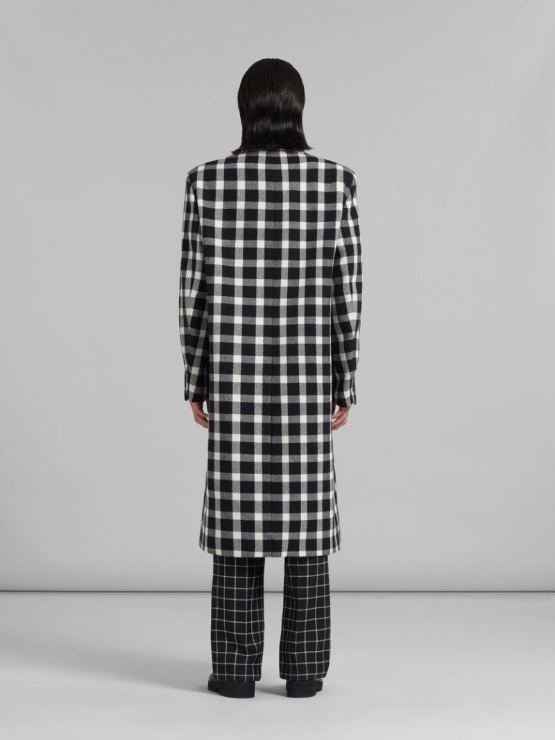 Marni Checked Lana Coat Negros | QMXWA81942