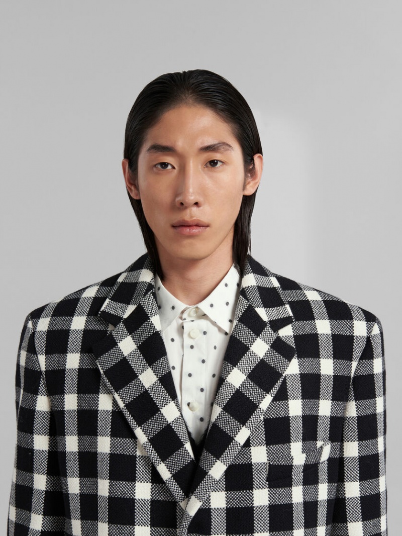 Marni Checked Lana Coat Negros | QMXWA81942