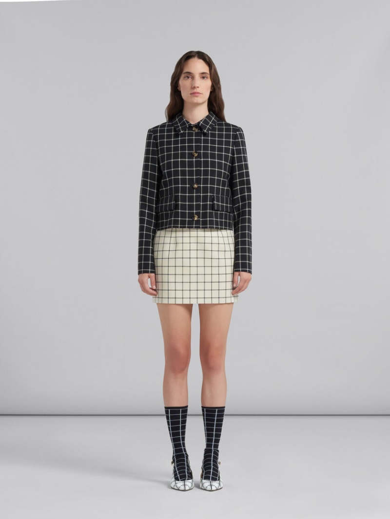 Marni Checked Lana Mini Skirt Blancos | MMXHR72771