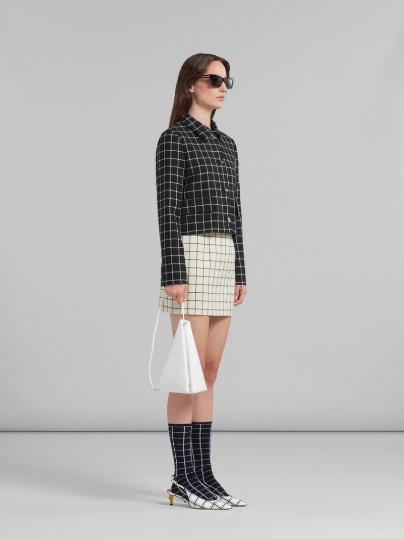 Marni Checked Lana Mini Skirt Blancos | MMXHR72771