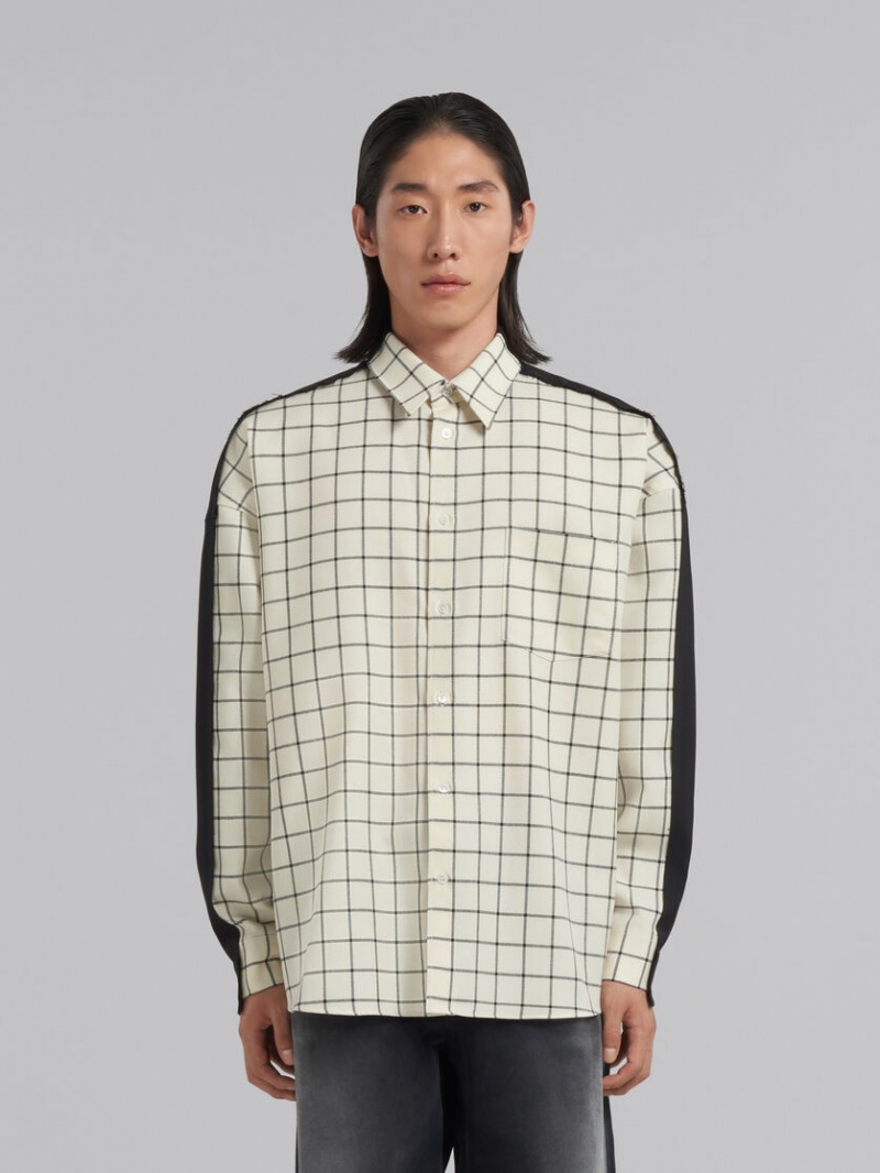 Marni Checked Lana Shirt With Plain Back Blancos | DMXKV23726