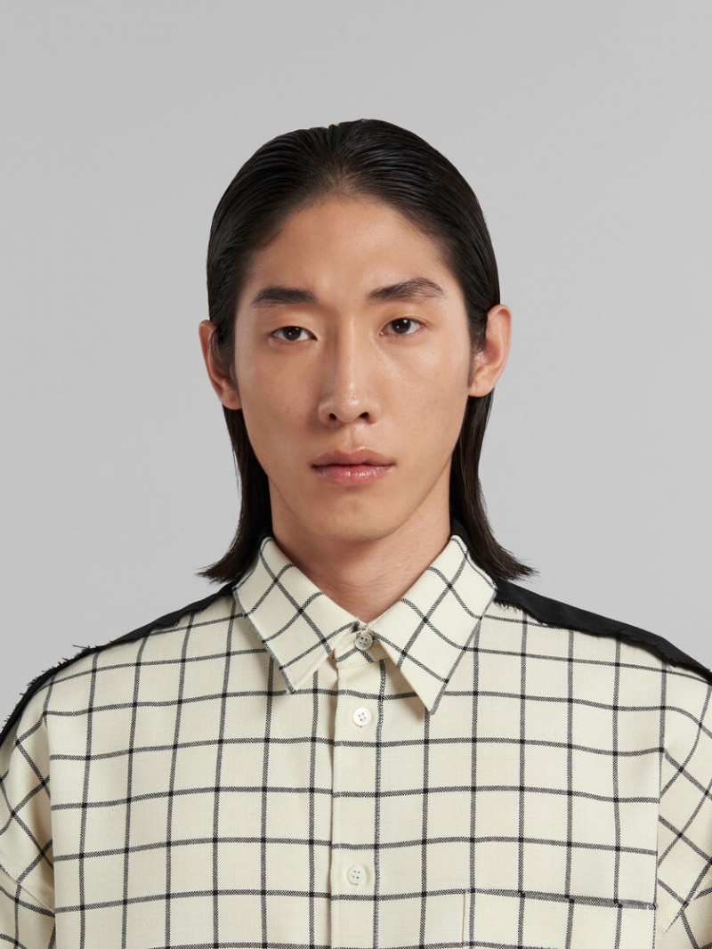 Marni Checked Lana Shirt With Plain Back Blancos | DMXKV23726