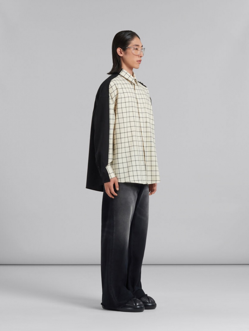 Marni Checked Lana Shirt With Plain Back Blancos | DMXKV23726