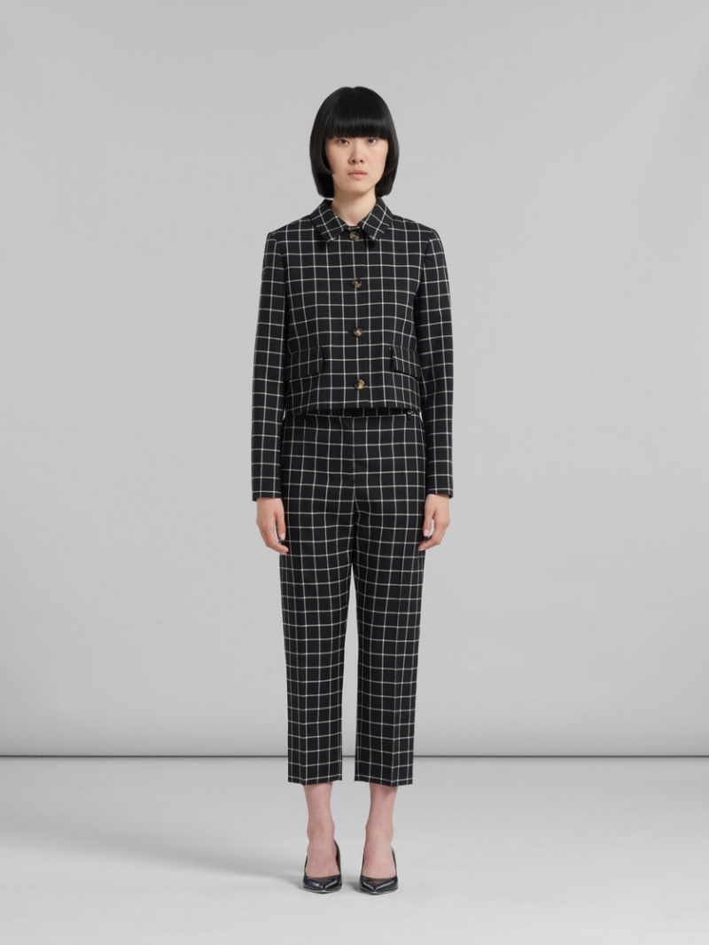 Marni Checked Lana Trousers Negros | AMXDF81376