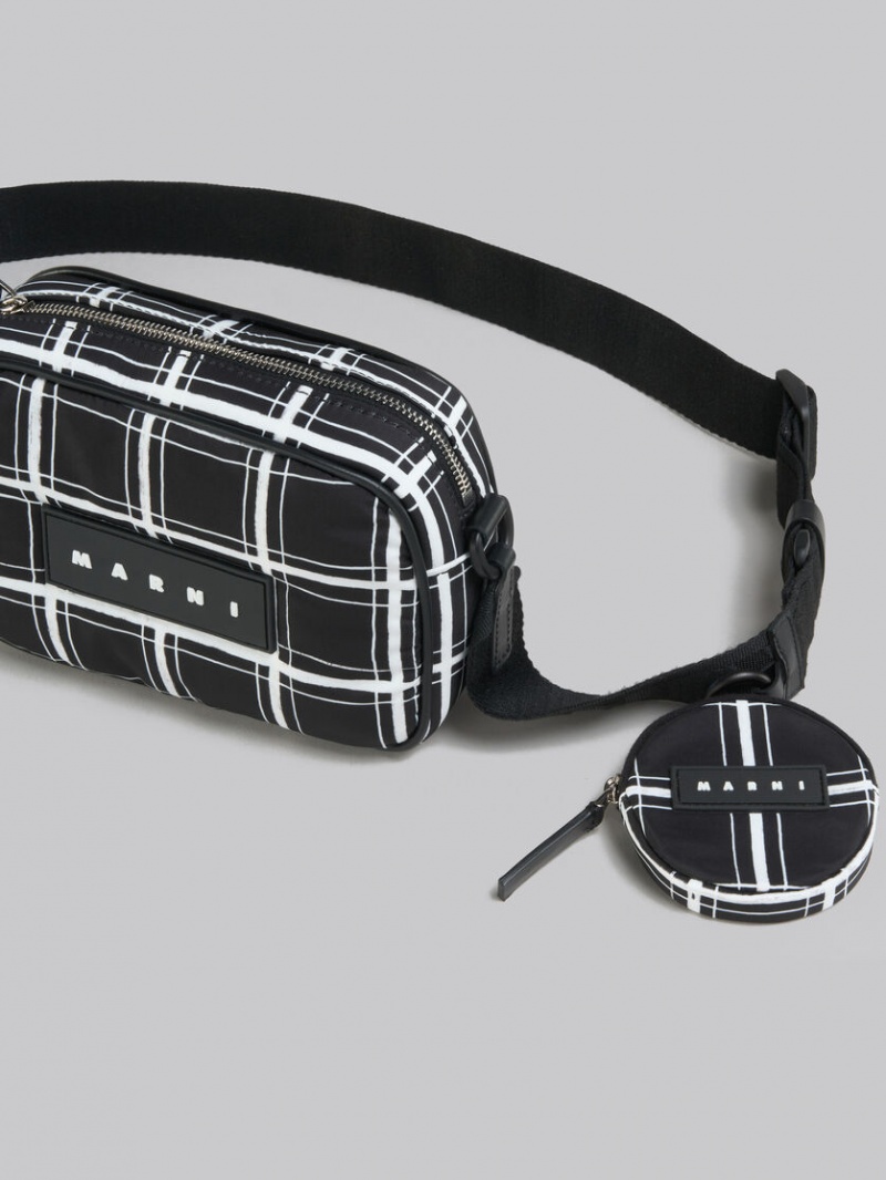 Marni Checked Nylon Puff Camera Bag Negros | MXNEJ92397