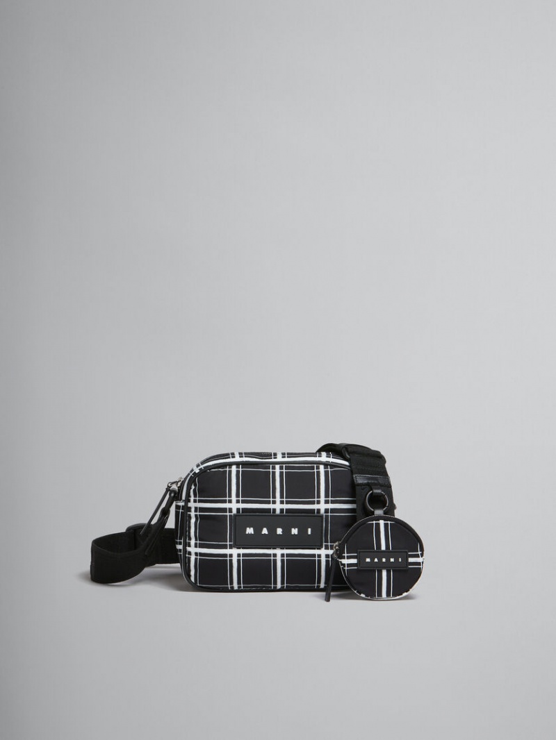 Marni Checked Nylon Puff Camera Bag Negros | MXNEJ92397