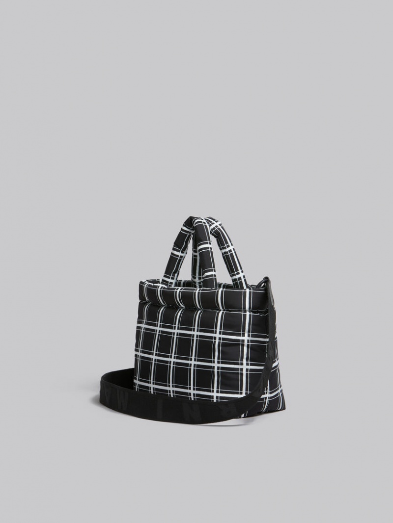 Marni Checked Nylon Puff Mini Tote Bag Negros | BMXSO89162