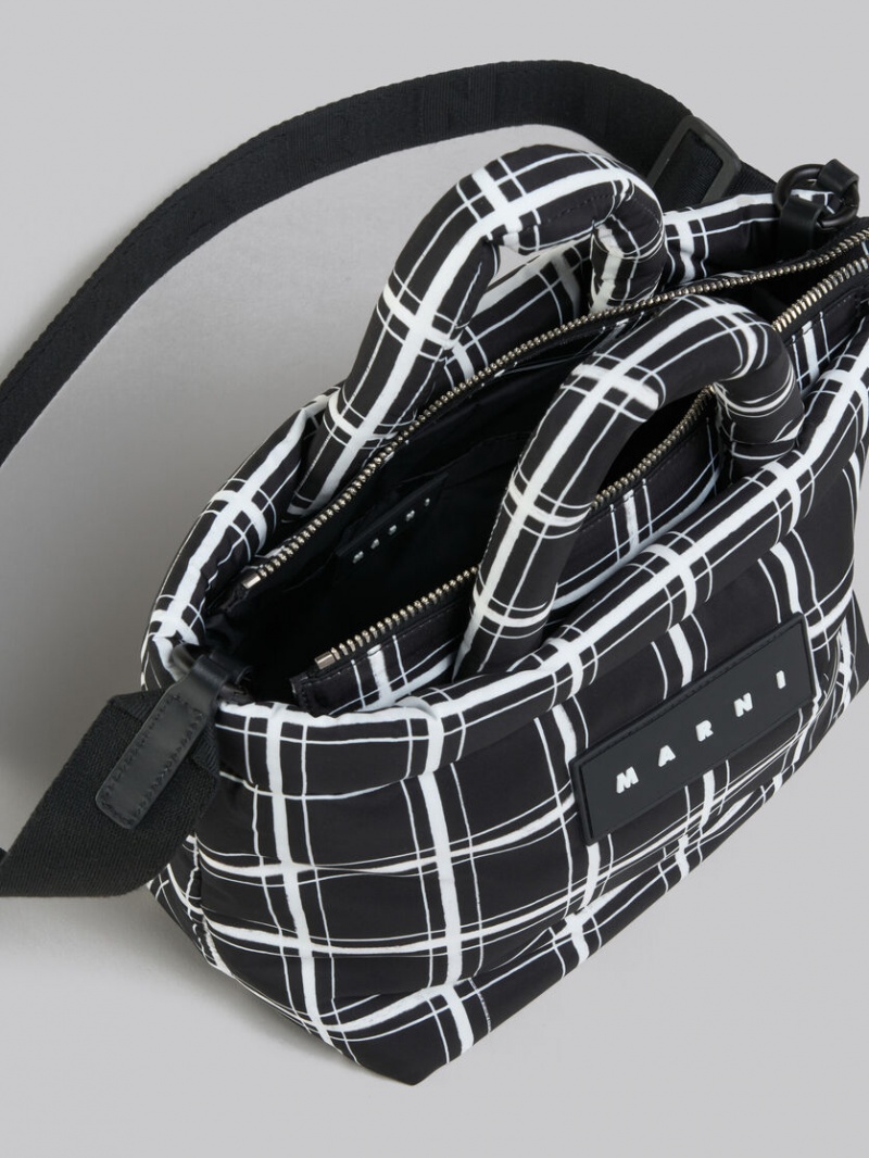 Marni Checked Nylon Puff Mini Tote Bag Negros | BMXSO89162