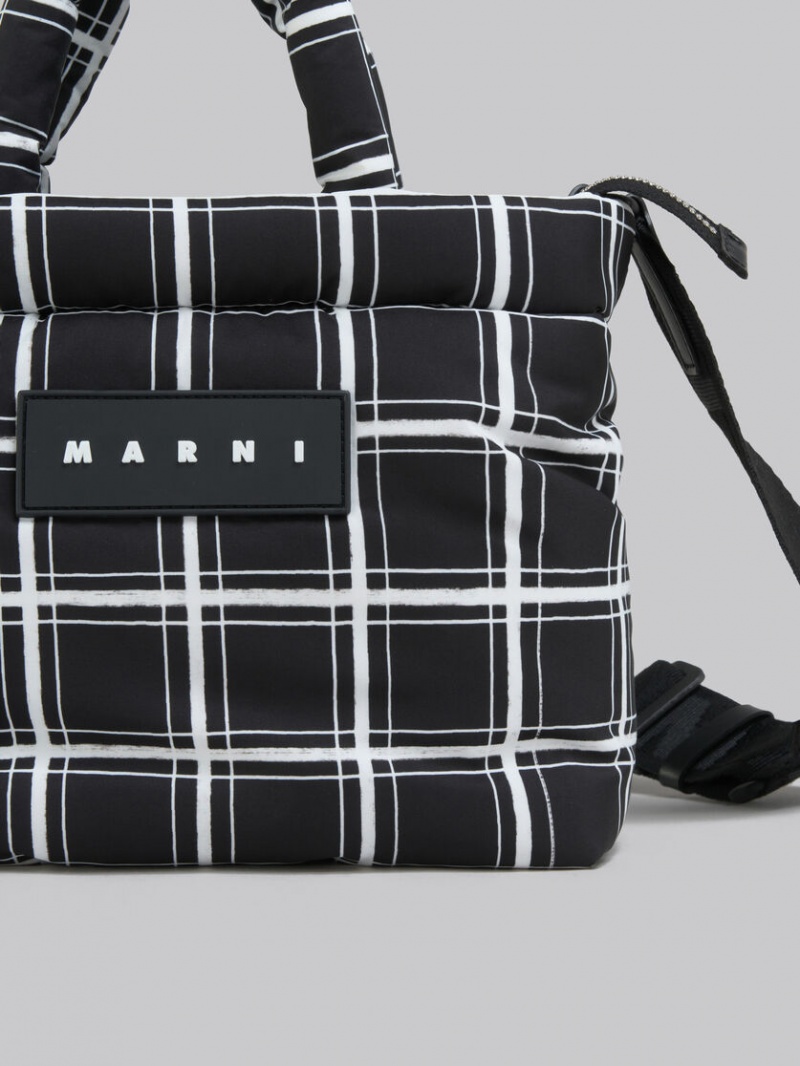 Marni Checked Nylon Puff Mini Tote Bag Negros | BMXSO89162