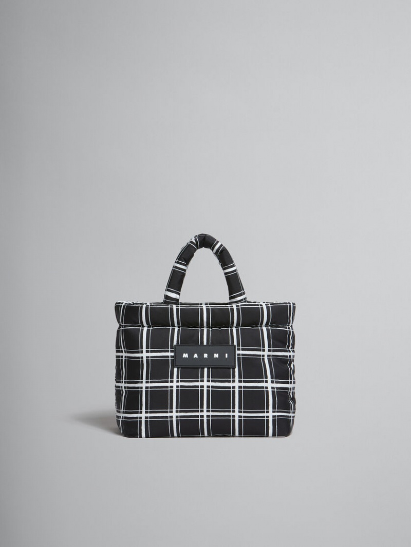 Marni Checked Nylon Puff Mini Tote Bag Negros | BMXSO89162