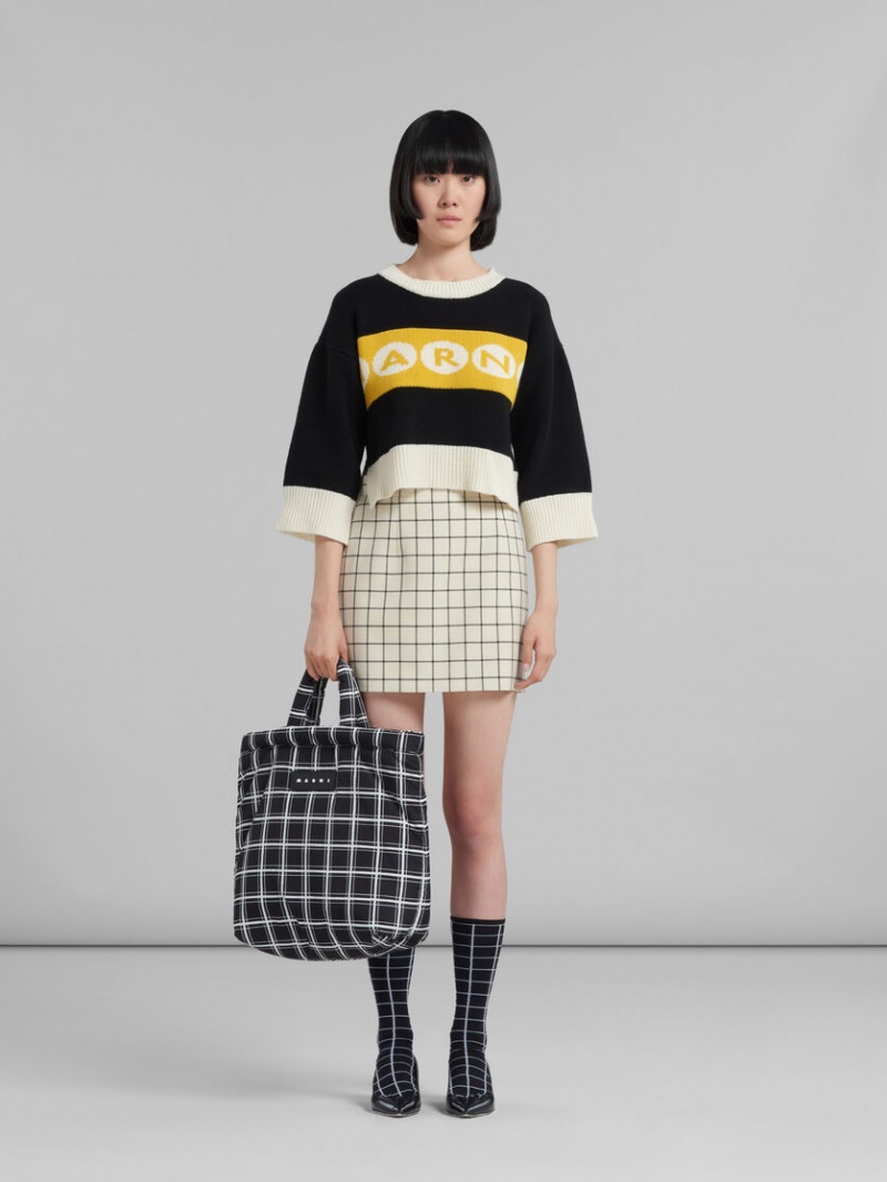 Marni Checked Nylon Puff Negros | SMXNY81946