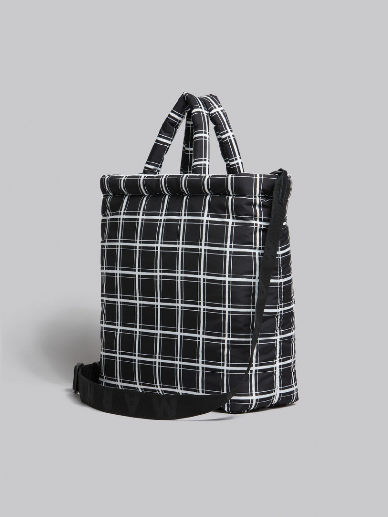 Marni Checked Nylon Puff Negros | SMXNY81946