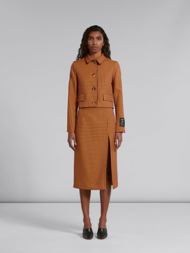 Marni Checked Skirt Naranjas Vino | MXJVR35174