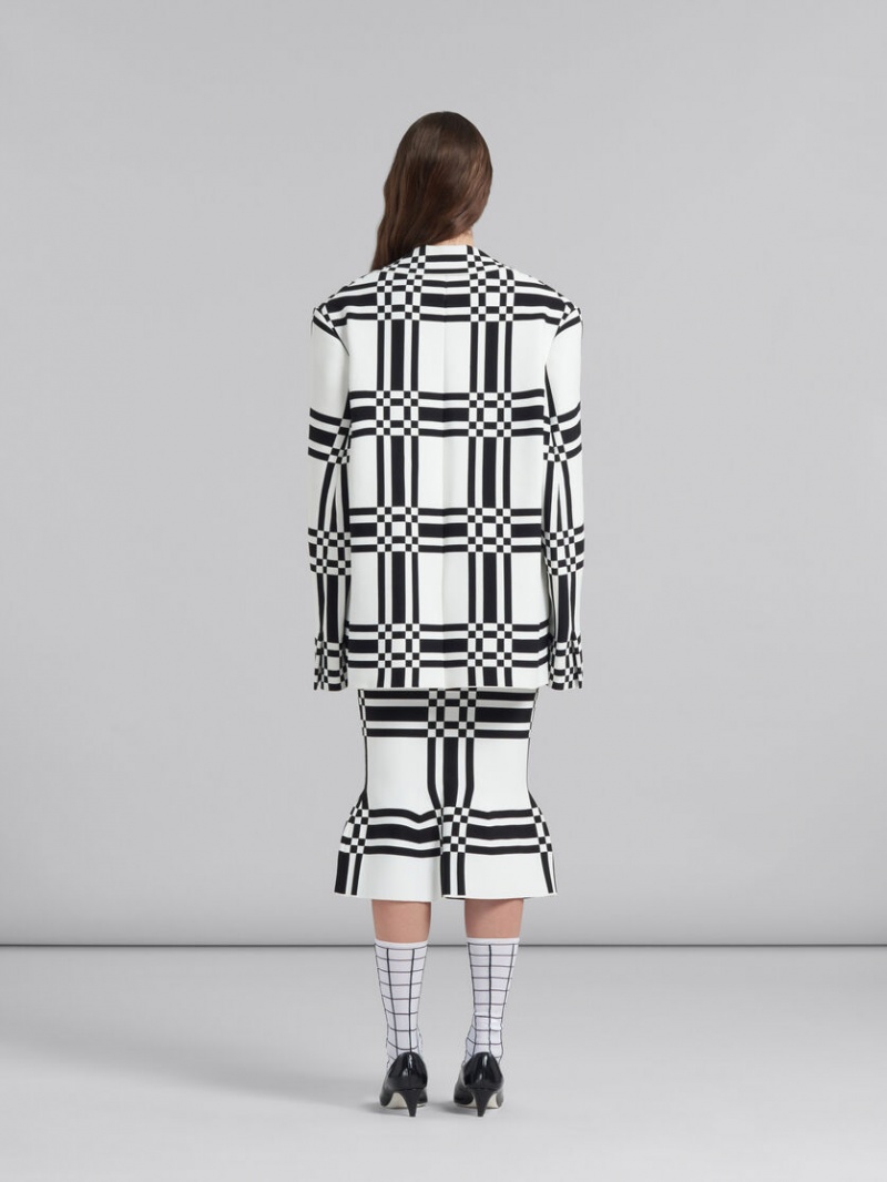 Marni Checked Viscose Sheath Skirt With Flounce Hem Blancos | GMXUC62919