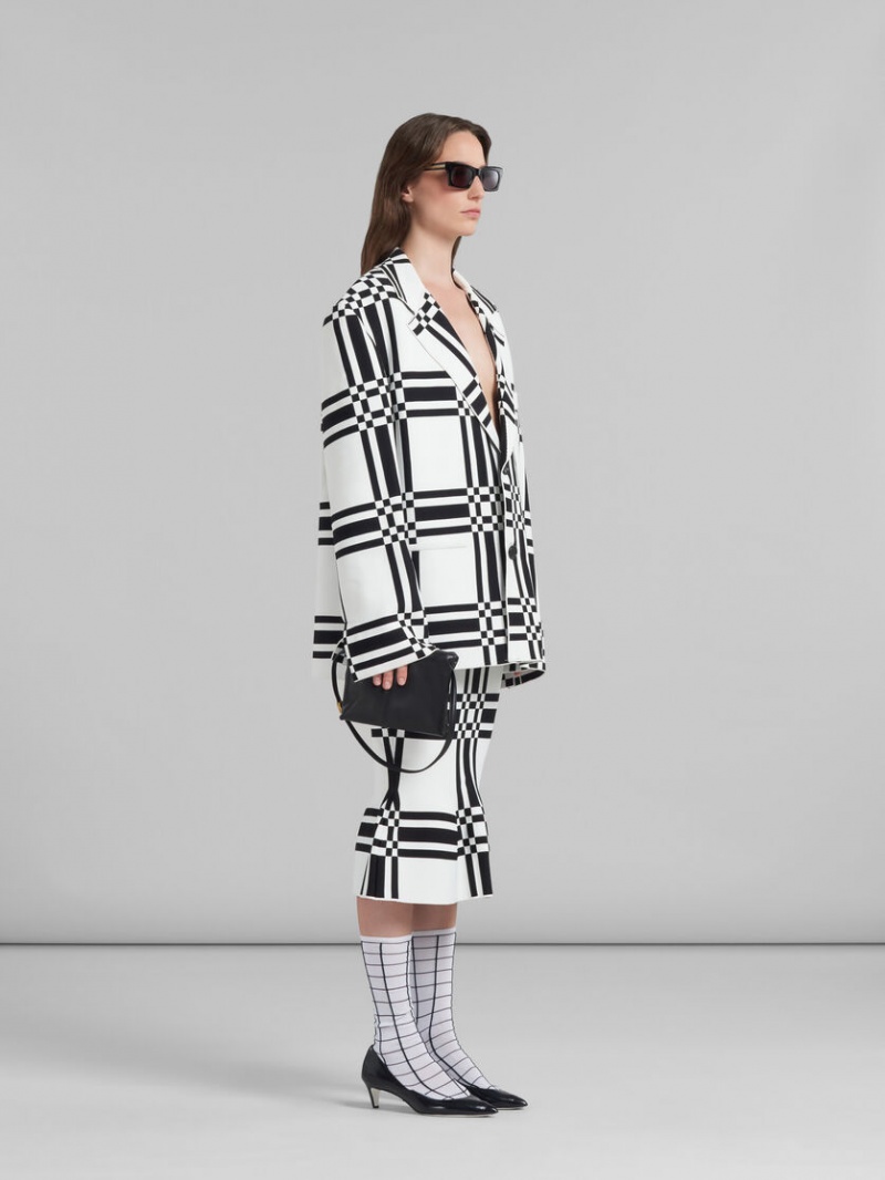 Marni Checked Viscose Sheath Skirt With Flounce Hem Blancos | GMXUC62919