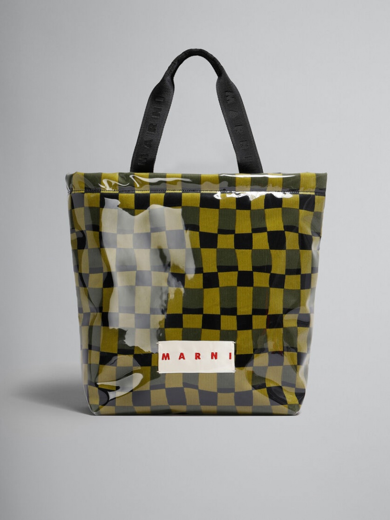 Marni Chequerboard Tote With Clear Wrap Amarillos | MXCIF30798