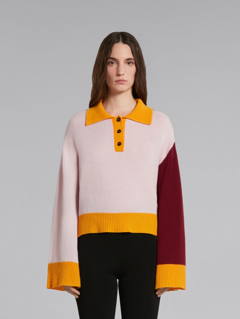 Marni Colour-block Cashmere Polo Jumper Rosas | BMXSD29761