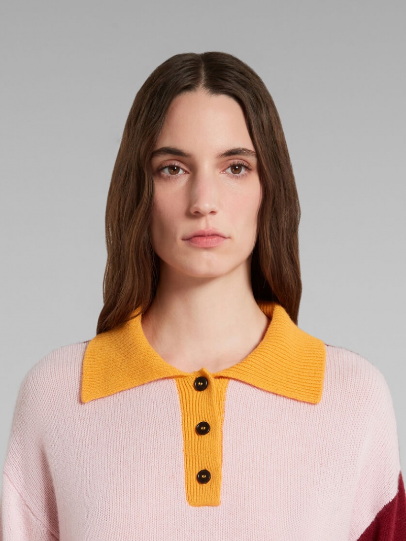 Marni Colour-block Cashmere Polo Jumper Rosas | BMXSD58442