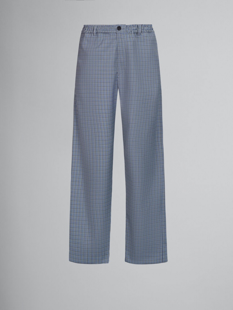 Marni Compact Lana Pants With Checked Motif Azules | MXDYB30333