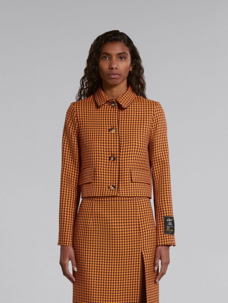 Marni Cropped Checked Jacket Naranjas Vino | GMXEC71217