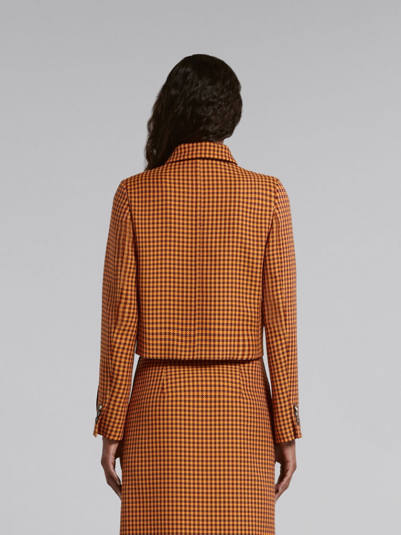 Marni Cropped Checked Jacket Naranjas Vino | GMXEC71217