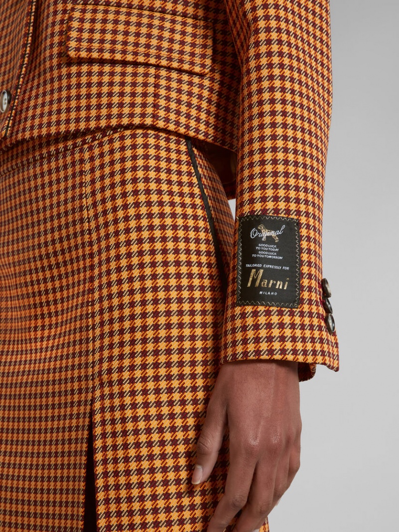 Marni Cropped Checked Jacket Naranjas Vino | GMXEC71217