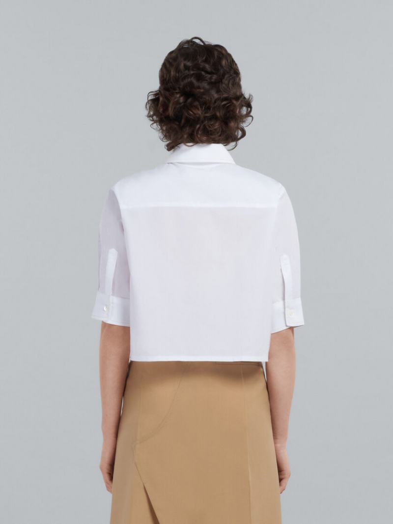 Marni Cropped Poplin Shirt With Embroidered Logo Blancos | YMXVQ65519