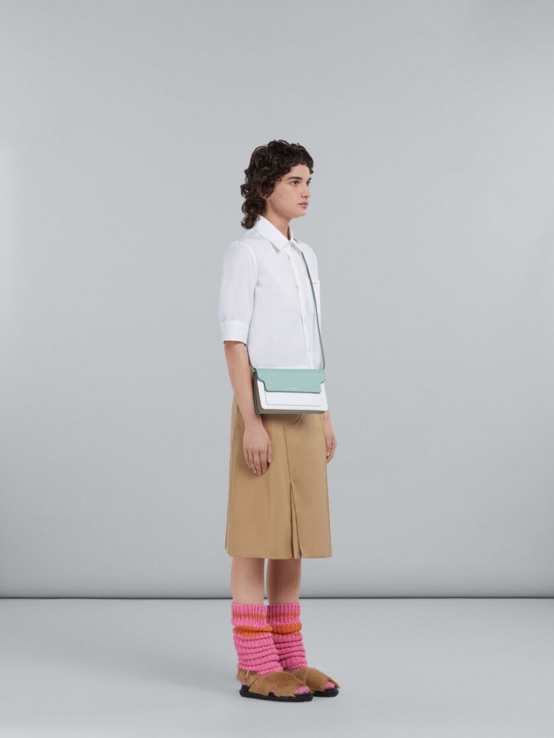 Marni Cropped Poplin Shirt With Embroidered Logo Blancos | YMXVQ65519