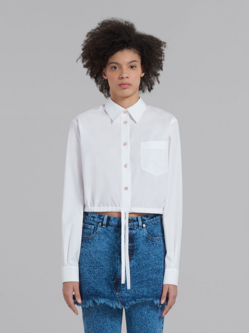 Marni Cropped Shirt In Bio Poplin Blancos | MXXBR90551