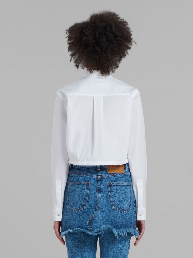 Marni Cropped Shirt In Bio Poplin Blancos | MXXBR90551