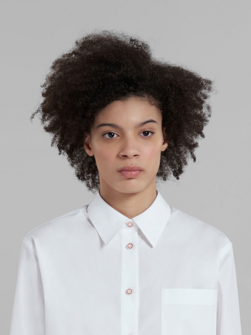 Marni Cropped Shirt In Bio Poplin Blancos | MXXBR90551