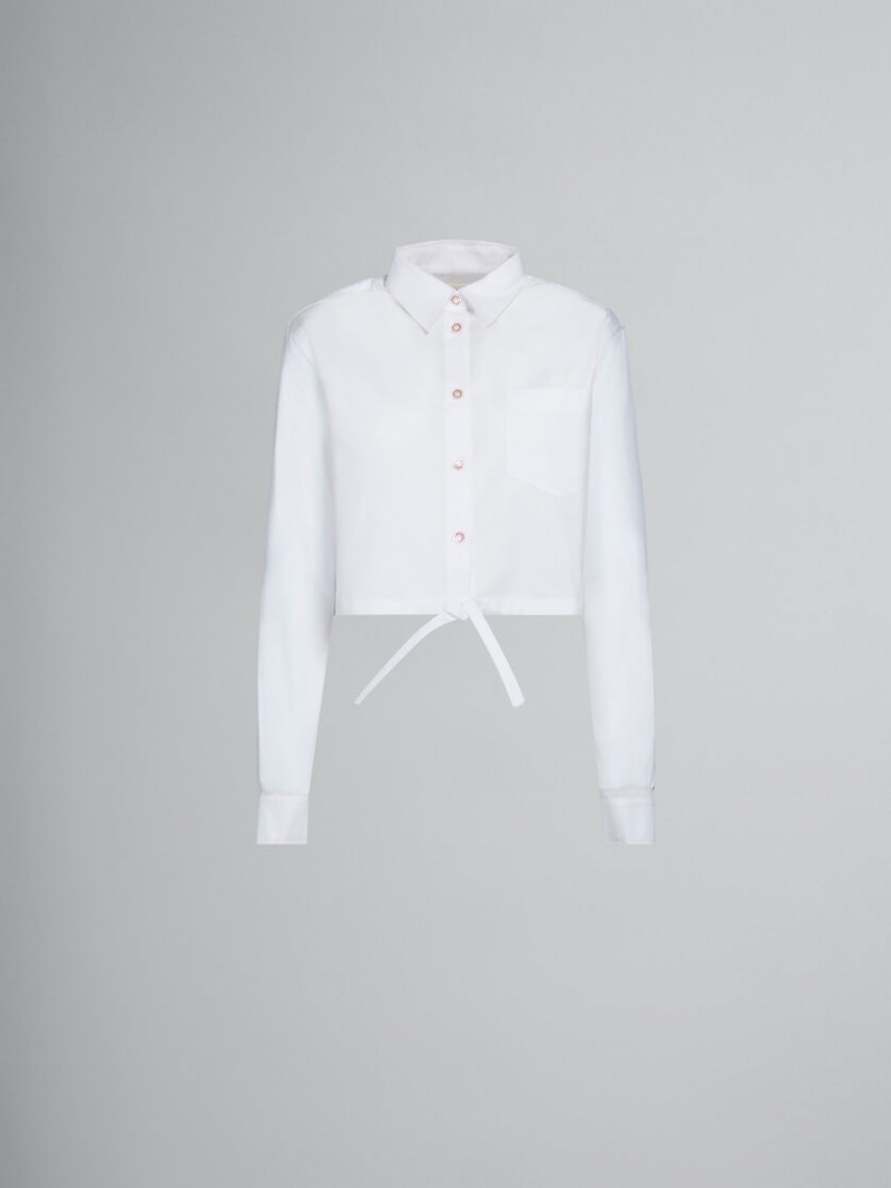 Marni Cropped Shirt In Bio Poplin Blancos | MXXBR90551