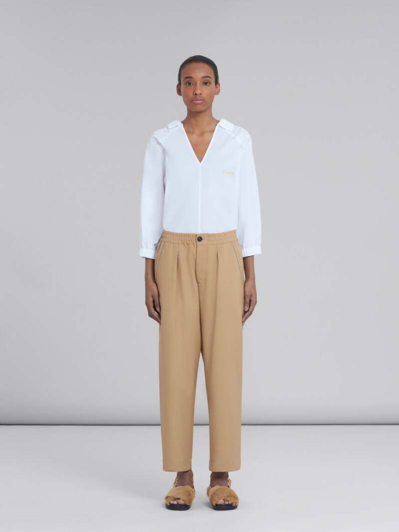 Marni Cropped Trousers In Beige Tropical Lana Beige | MXJZR47118