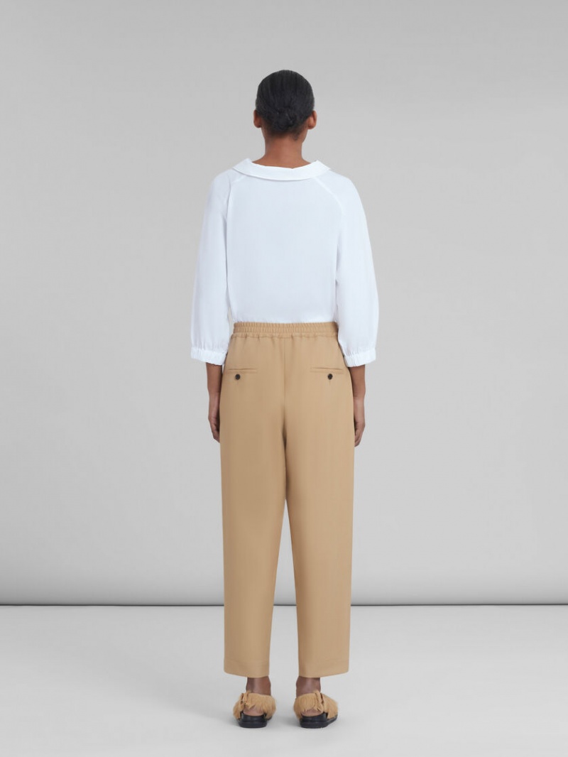 Marni Cropped Trousers In Beige Tropical Lana Beige | MXJZR47118