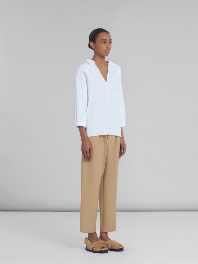 Marni Cropped Trousers In Beige Tropical Lana Beige | MXJZR47118