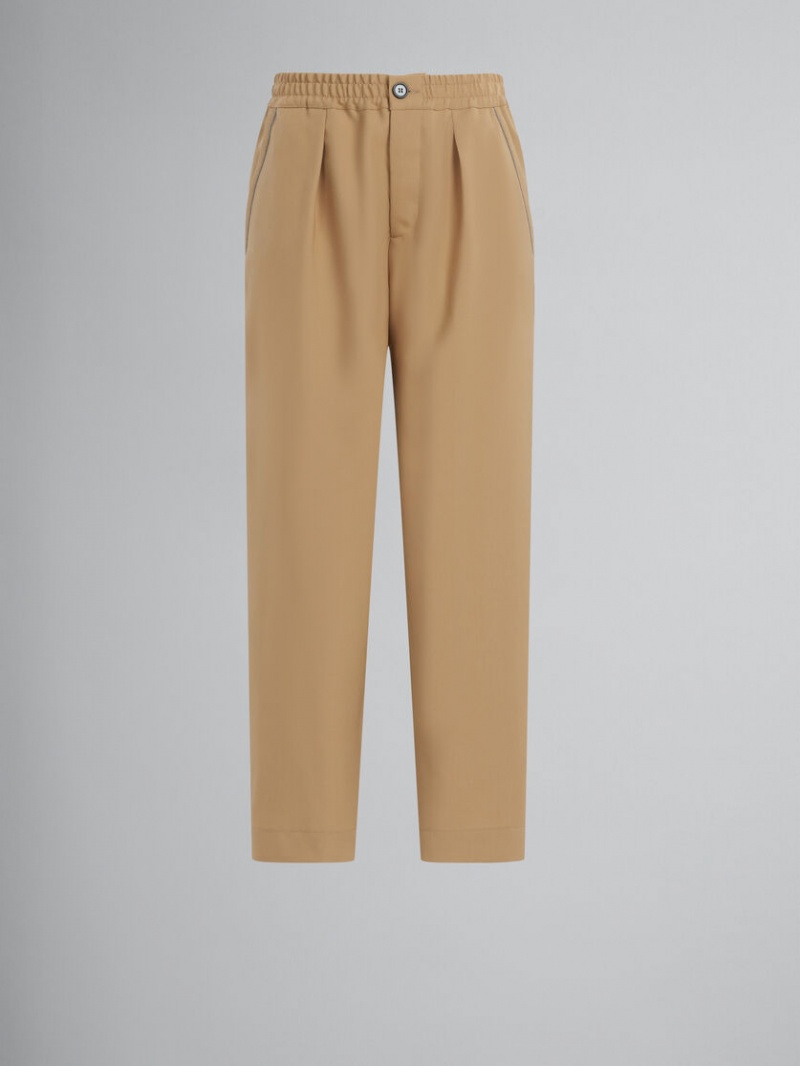 Marni Cropped Trousers In Beige Tropical Lana Beige | MXJZR47118