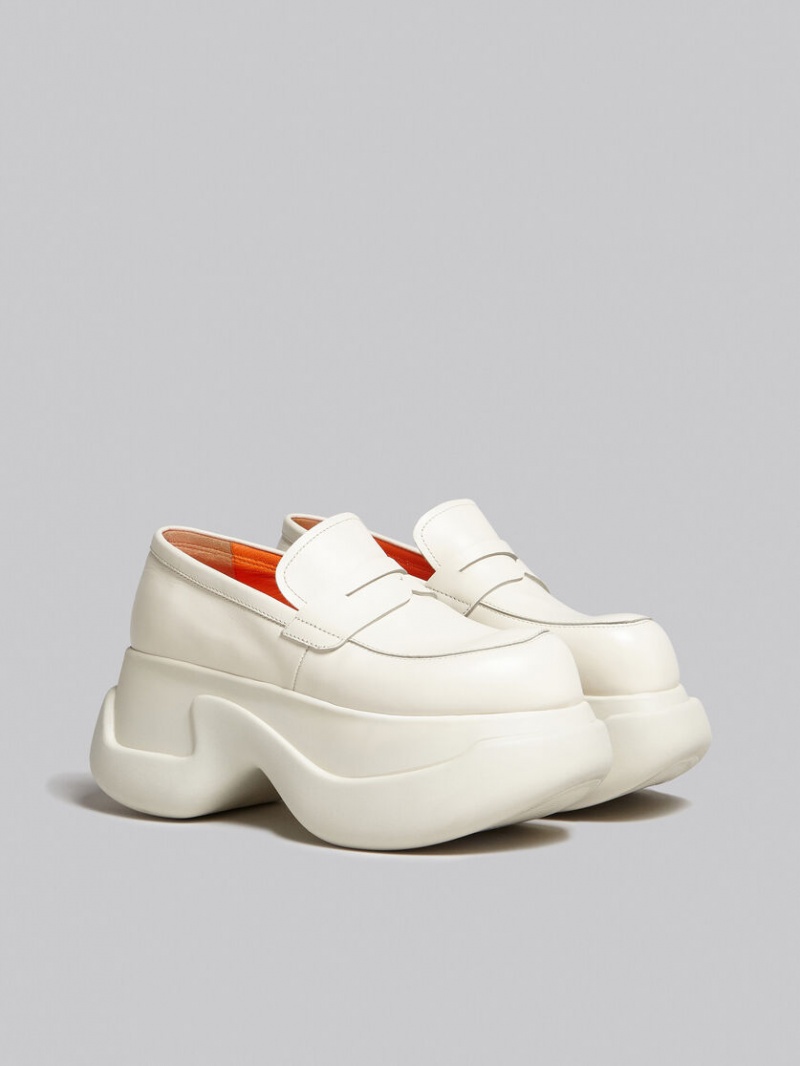 Marni Cuero Aras 23 Fornido Mocassin Blancos | MXJZR72829