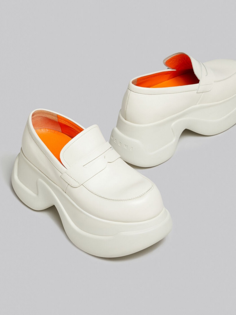 Marni Cuero Aras 23 Fornido Mocassin Blancos | MXJZR72829