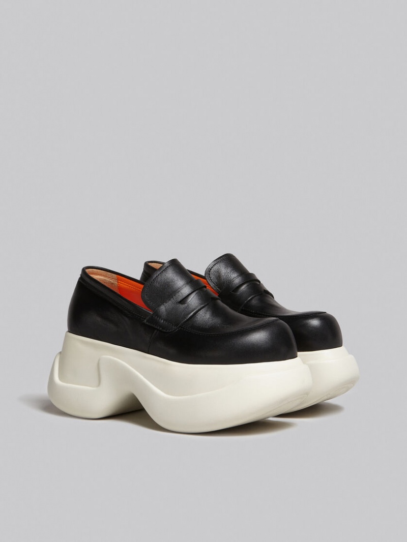 Marni Cuero Aras 23 Fornido Mocassin Negros | YMXVQ56821