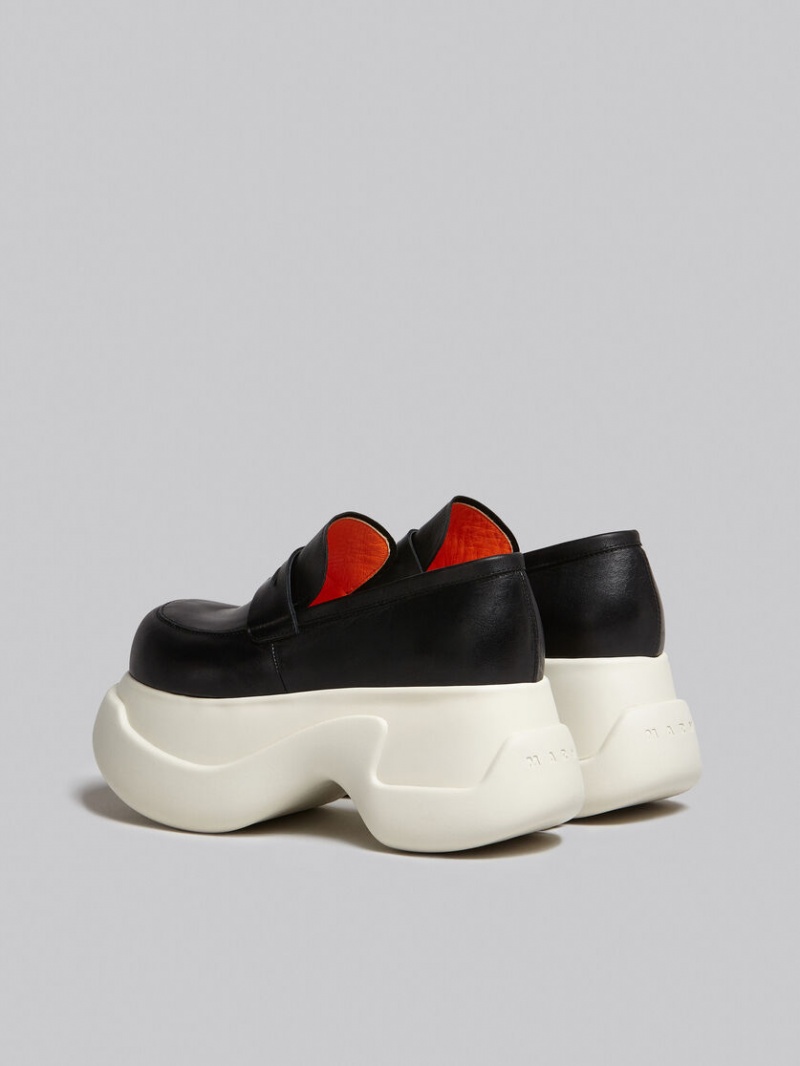 Marni Cuero Aras 23 Fornido Mocassin Negros | YMXVQ56821