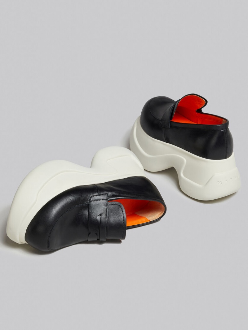 Marni Cuero Aras 23 Fornido Mocassin Negros | YMXVQ56821