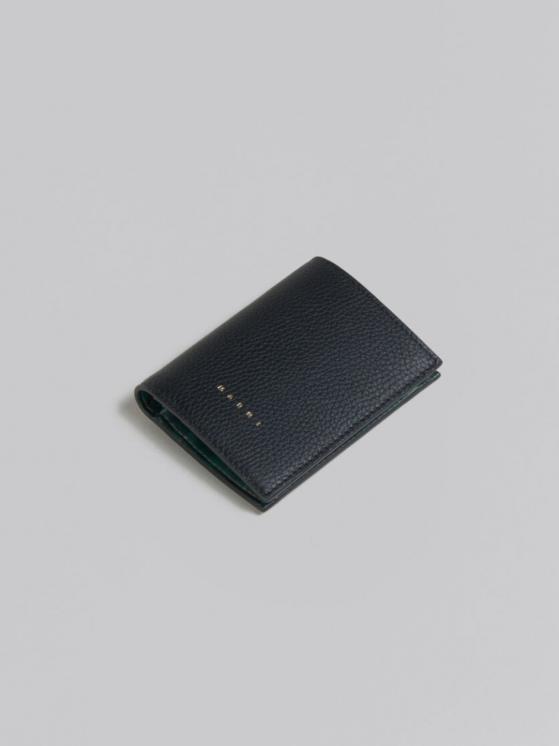 Marni Cuero Bifold Venice Wallet With Marbled Interior Negros | MXDYB36664