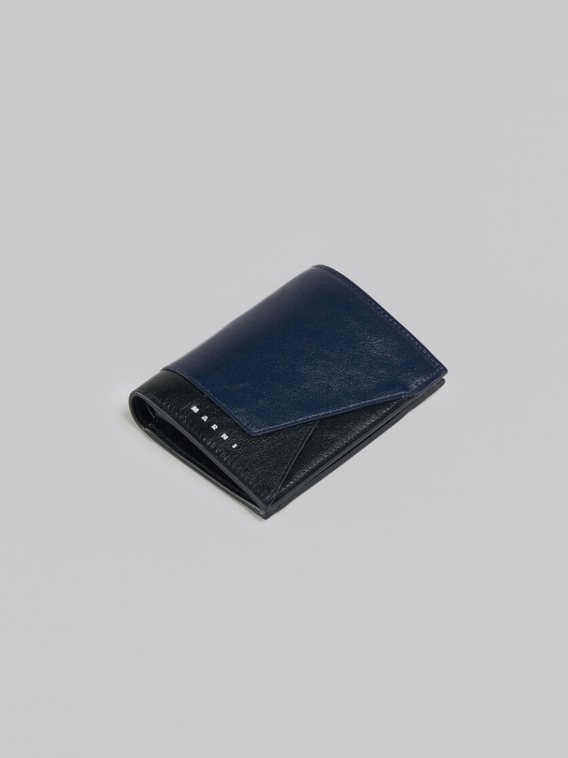 Marni Cuero Bi-fold Wallet Azul Marino Azules Negros | DMXKV15752