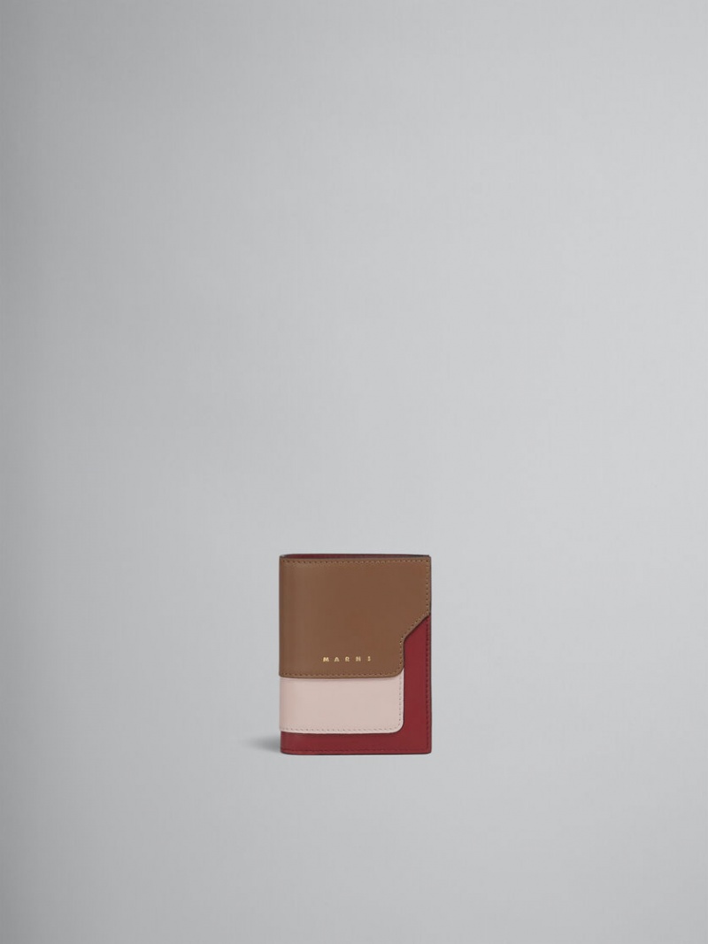 Marni Cuero Bi-fold Wallet Marrom Rosas Vino | MXJKU48748