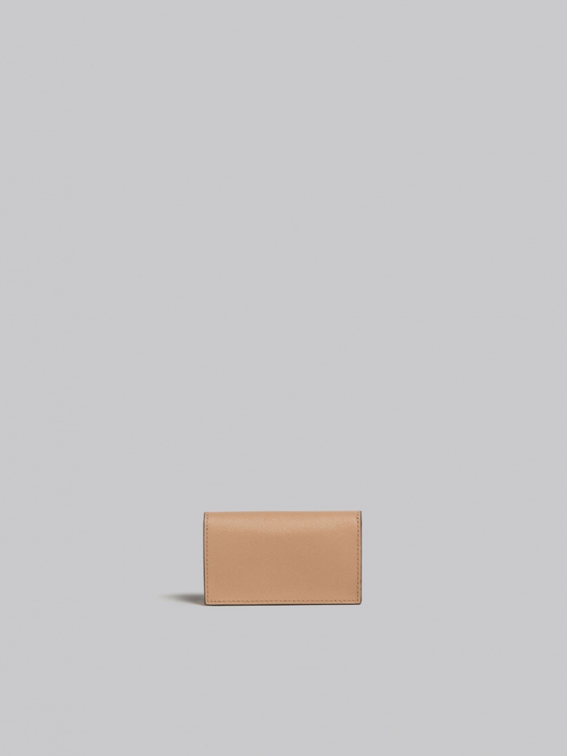 Marni Cuero Business Card Case Beige Rosas Naranjas | EMXHC60508