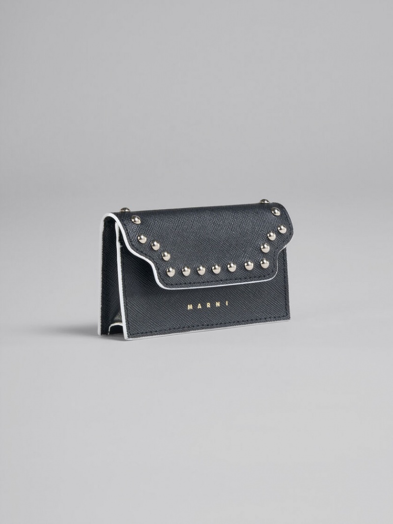 Marni Cuero Business Card Case With Studs Negros | MXJZR11117