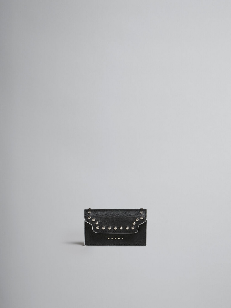 Marni Cuero Business Card Case With Studs Negros | MXJZR11117