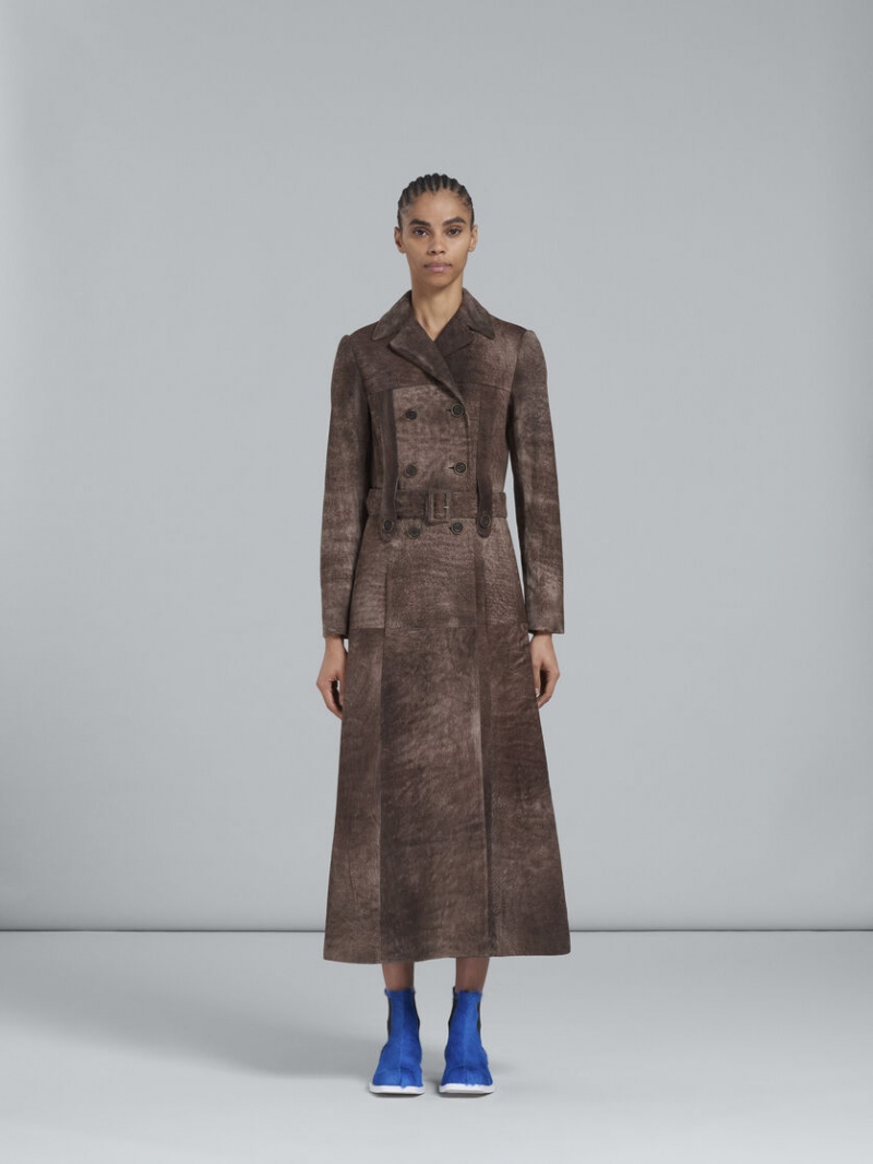 Marni Cuero Coat Marrom Oscuro | SMXNY22268